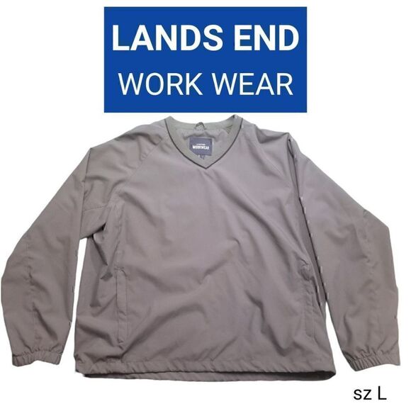 Lands End Work Wear Water Resistant Pull On Gray Windbreaker Jacket - Picture 1 of 8